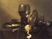 unknow artist oyster, rum and wine still life of the silver cup oil on canvas